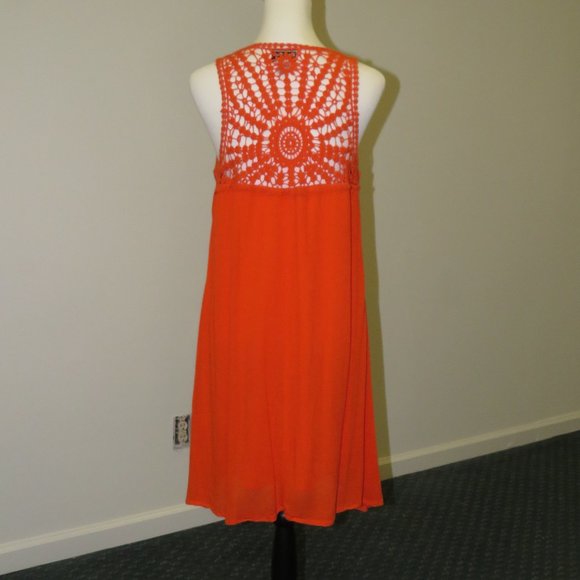 Sassy Doll Bright Orange Crochet Back Rayon Retro Sundress Size M - Picture 2 of 6